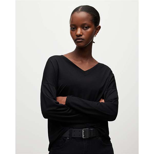 Allsaints Australia Womens Kati V-Neck Long Sleeve T-Shirt Black AU96-592